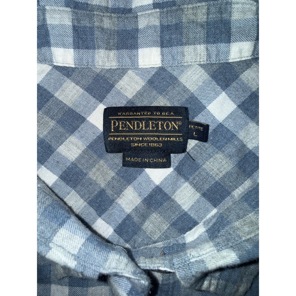 Pendleton Women Cotton‎ Lightweight Flannel Shirt Size Petite Large Blue Plaid - Picture 4 of 9